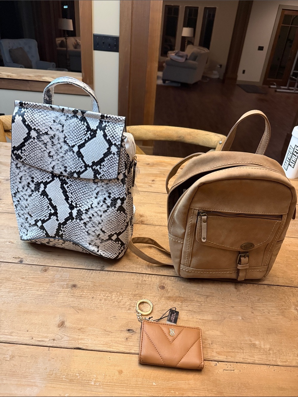 3 purses New Victoria S. keychain wallet + New snakeskin Backpack+ Used BOC Bag